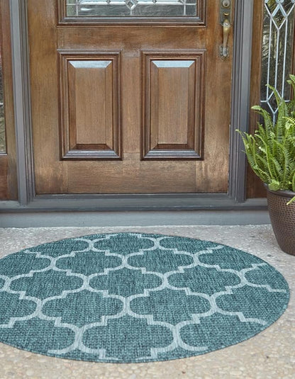 Unique Loom Outdoor Trellis Collection Area Rug (3' 3" Round, Teal/ Gray)
