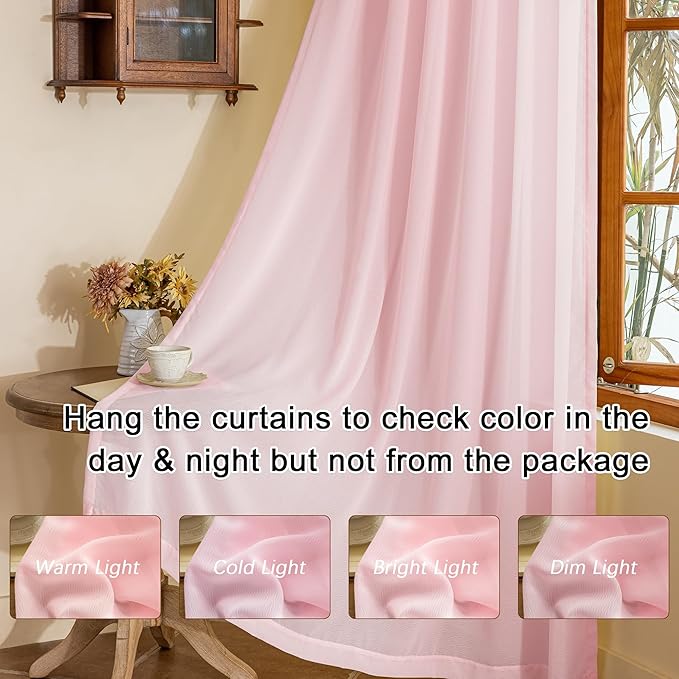 MAIHER Pink Pleated Sheer Curtains 96 Inches Long for Girls Bedroom Light Filtering Soft Touch Textured Pinch Pleat Drapes with Ajustable Hooks, Pink, 42" W x 96" L, 2 Panels
