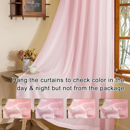 MAIHER Pink Pinch Pleat Sheer Curtains 63 Inches Long Short Curtain Panels Soft Touch Light Filtering Pleated Drapes with Adjustable Hooks for Bedroom Nursery, Pink, 42" W x 63" L, 2 Panels