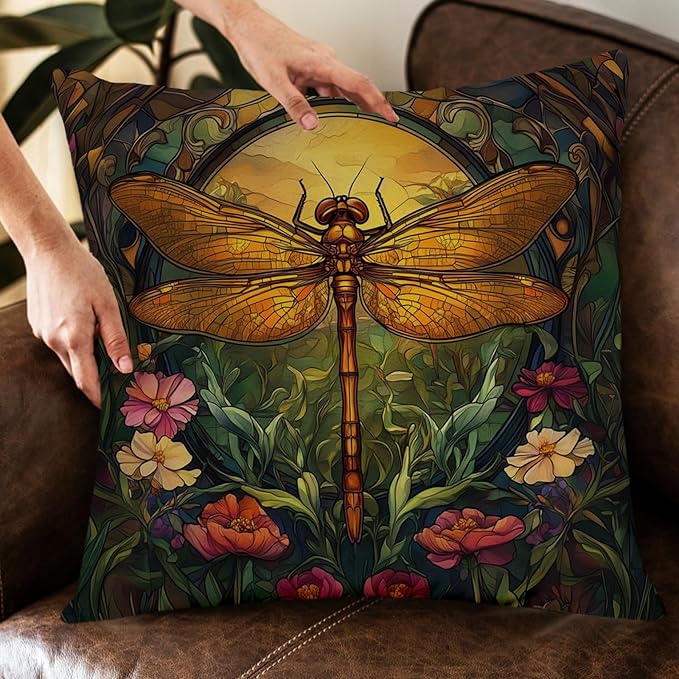 YOU FOUND ME William Morris Abstract Vintage Floral Dragonfly Design Throw Pillow Covers Home Decor, Retro Art Deco Pillowcase Cushion Cover for Bed Sofa Living Room, Square 18x18inch (Dragonfly)