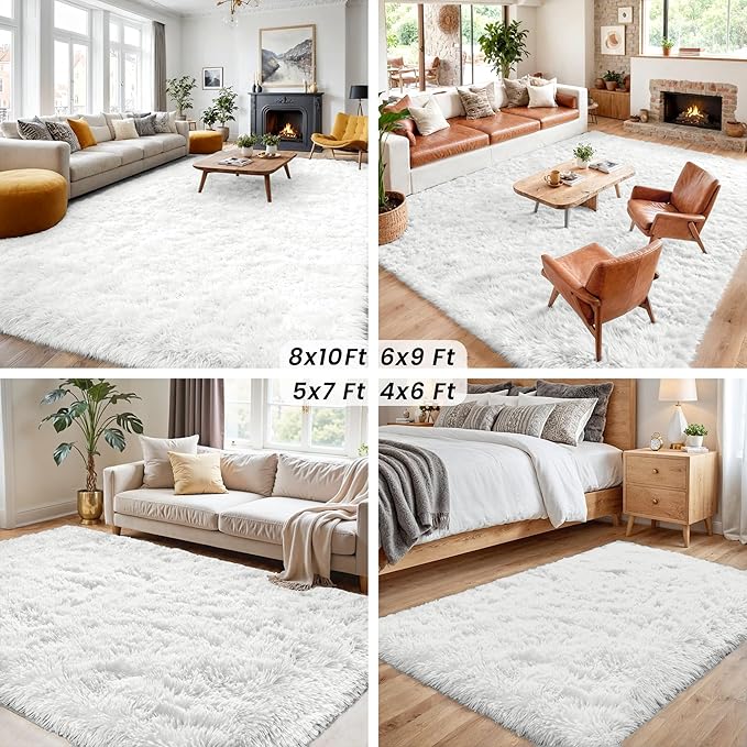 5x8 Area Rugs for Living Room: Soft Fluffy Shag White Rugs for Bedroom, Non Slip Large Fuzzy Plush Rug Indoor Floor Carpet for Nursery Kids Boys Girls Room, Dorms, Playroom, Modern Home Decor