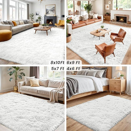 4x6 Area Rugs for Living Room Rug: Soft Fluffy Shag White Rugs for Bedroom, Non-Slip Large Fuzzy Plush Rug Indoor Floor Carpet for Nursery Kids Boys Girls Room, Dorms, Playroom, Modern Home Decor