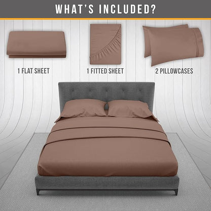 King Size Sheets Set Cooling - Luxury Hotel Sheets - Soft Bed Sheet with Elastic Corner Straps - Deep Pockets Microfiber Bedsheet - Bedding Sheet & Pillowcases - 4 Piece (King, Brown)