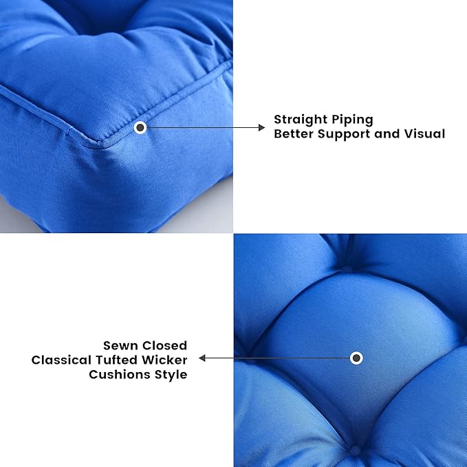 ARTPLAN Outdoor Seat Cushion,Square Thick Tufted Pure Chair Cushion for Patio Wicker Chair with Tie,Set of 2,19"x19"x5"，Navy Blue