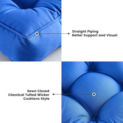 ARTPLAN Outdoor Seat Cushion,Square Thick Tufted Pure Chair Cushion for Patio Wicker Chair with Tie,Set of 2,19"x19"x5"，Navy Blue