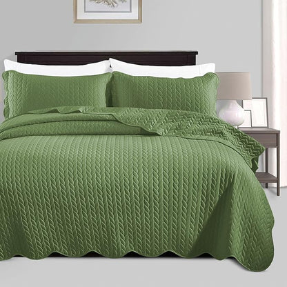 IR Imperial Rooms King Quilt Bedding Set Size (106" x 96") + 2 Pillow Shams (20" x 36"+ 2") - 3 Pcs All Season Lightweight Reversible Microfiber Coverlet Embossed Quilt Bedspread (Olive Green)
