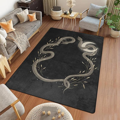 9CH Black Snake Area Rugs 5'x7' Modern Gothic Serpent Rugs Floor Carpet Snake Non-Slip for Soft Witchy Rug Floor Carpet for Bedroom Living Room Dining Room Office