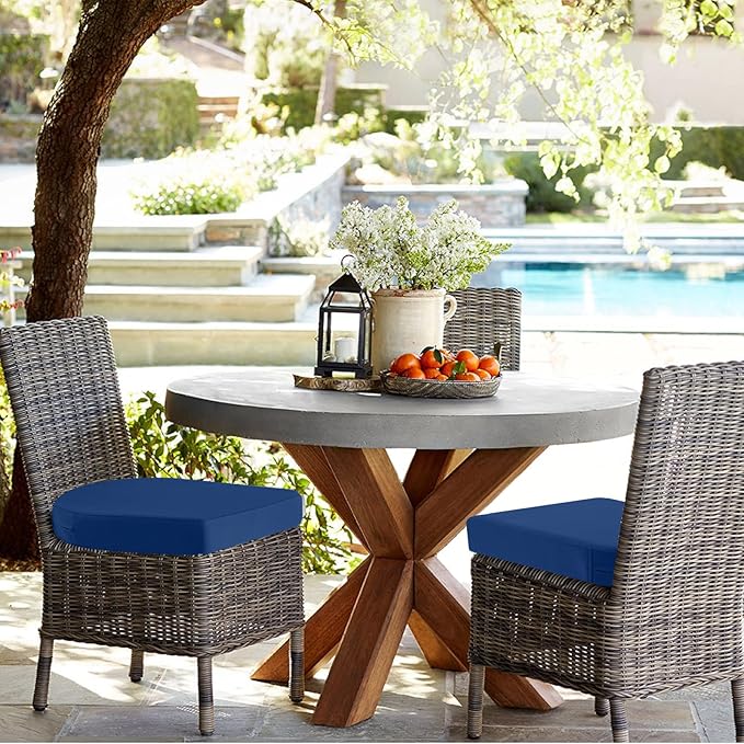 idee-home Outdoor Chair Cushions Set of 2, Thick 19" x 19" x 3" Outdoor Seat Cushions Patio Furniture Waterproof with Ties, Dining Pads