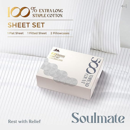 Mayfair Linen 100% Cotton Printed California King Cotton Sheets - 4 PC Cal King Size Bed Sheet Set Cotton (Pinstripe - Light Grey), Soft, Cooling, Sateen 16" Deep Pocket Bedsheet (Fits 18" Mattress)