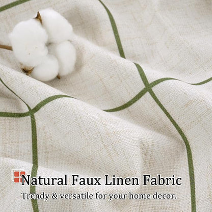 Linen Blackout Curtains for Bedroom - Boho Plaid Curtains Thermal Insulated, Pattern Printed Rustic Drapes Cottage Core Window Treatments for Farmhouse, 52x63 Inch 2 Panels, Dark Green