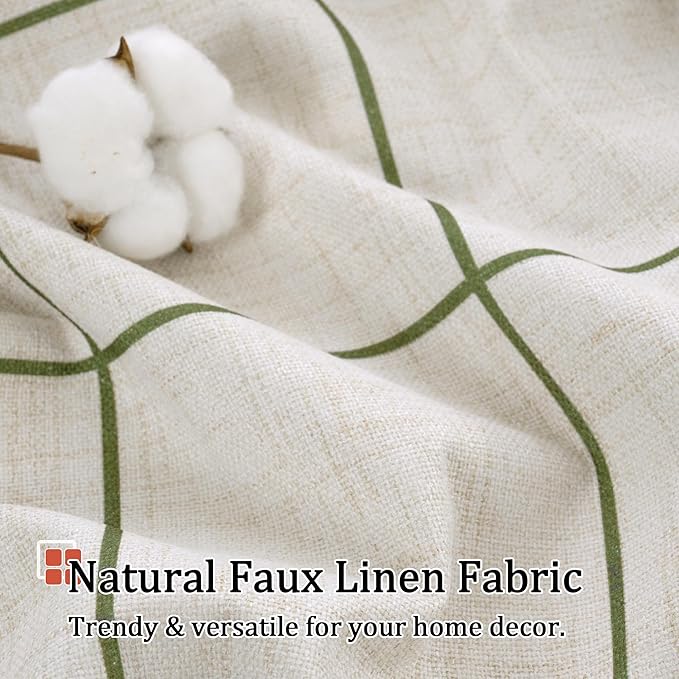 Plaid Curtains Pattern Printed 90 Inches Long - Total Linen Blackout Curtains for Living Room, Boho Grommet Drapes for Farmhouse Thermal Drapery 52x90 Inch 2 Panels, Dark Green