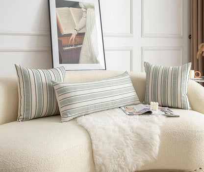 Decorative Boho Lumbar Pillow Covers, Modern Farmhouse Couch Pillowcase, 14 x 36 Long Accent Body Throw Pillow Covers, Sofa Bed Living Room Decor Cushion Case, Green and Beige, Pack of 1