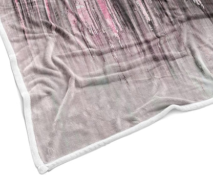 Abstract Throw Blankets, Modern Pink Gold crackNon Cozy Warm Bed Couch Blanket, Stripe Contemporary Abstract Painting White Fleece Flannel Throws to Decorate The Room and Bedroom