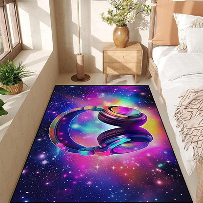Galaxy Game Area Rug Large Music Headphone Rugs Colorful Throw Rug Non-Slip Carpet Doormats for Living Room Bedroom Apartment Dorm Floor Mat 71 in x 47 in