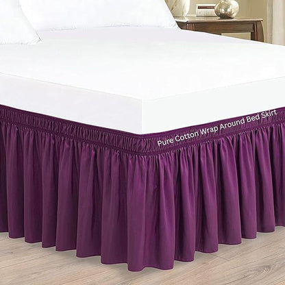 Purple Wrap Around Bed Skirts with 16" Drop - Three Sides Fabric Adjustable Elastic Dust Ruffle Silky Soft -600 TC Stretchy Bed Skirt-King(76"X 80") Purple