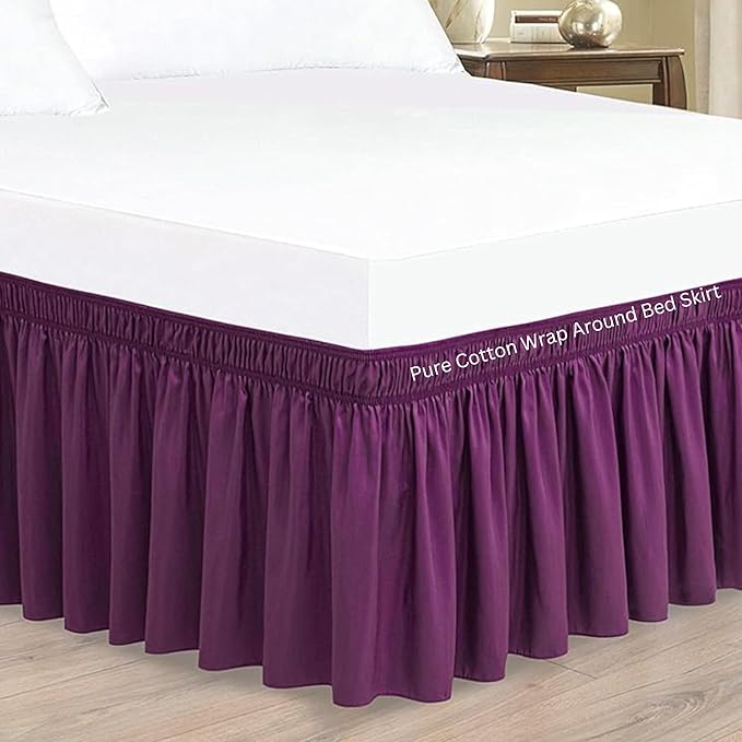 Purple Wrap Around Bed Skirts with 16" Drop - Three Sides Fabric Adjustable Elastic Dust Ruffle Silky Soft -600 TC Stretchy Bed Skirt-King(76"X 80") Purple