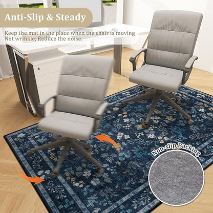 chakme Office Chair Mat for Hardwood Floor, 72"x48" Easy Glide Computer Desk Mat Protector for Rolling Chair Under Desk Rug Nonslip Backing, Machine Wash, (Floral)