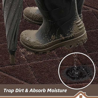 BEQHAUSE Dirt Trapper Door Mat 24" x 36", Doormat Non-Slip Entryway Rugs Washable, Dog Door Mat Stain Resistant and Absorbent Welcome Floor Mat for Front Back Door, Muddy Wet Shoes & Paws, Brown