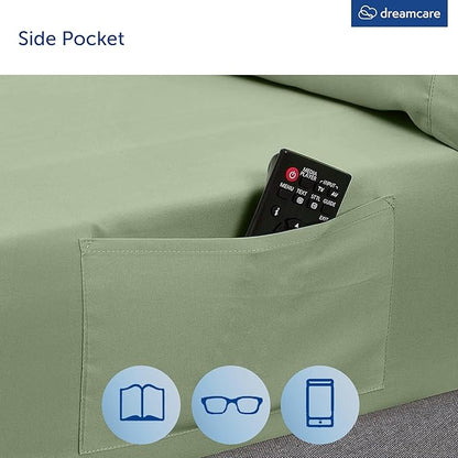 DREAMCARE King Size Sheets Set – 4 pcs Cooling Sheets – up to 21” Deep Pocket King Sheet Set – Hotel Luxury Sheets & Pillowcases – Superior Softness 100% Microfiber with Side Pocket - Sage Green