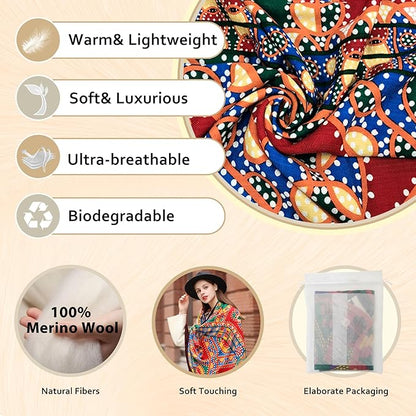 DANA XU 100% Merino Wool Pashmina Shawl for Women 96"x43", Oversized Cashmere Wrap with Tassels, Floral Travel Blanket Cape