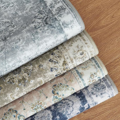 jinchan Fiora 6x9 Area Rug for Living Room Washable Soft Throw Rug Ultra-Thin Stain Resistant Non-Slip Distressed Vintage Floral Large Carpet for Bedroom, Home Office, Nursery(6x9ft, Dark Blue)
