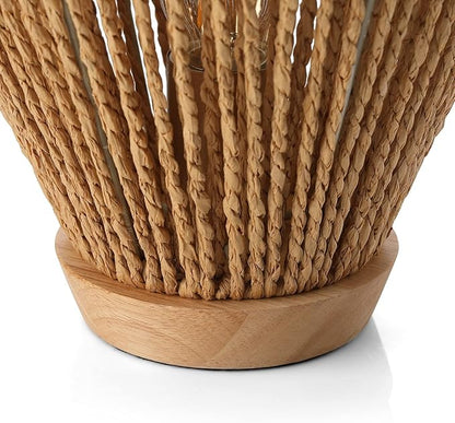 Boho Table Lamps for Bedroom & Living Room - Small Natural Woven Basket Lanterns with Paper String Shades