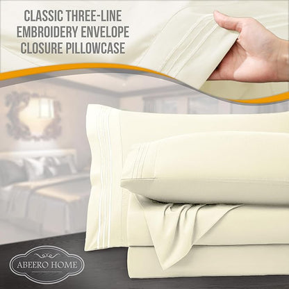 Full Size Bed Sheets Cooling - Luxury Hotel Sheet Set - Soft Sheets with Elastic Corner Straps - Deep Pocket Microfiber Bedsheets - Bedding Sheet & Pillowcases - 4 PC (Full Size, Ivory)