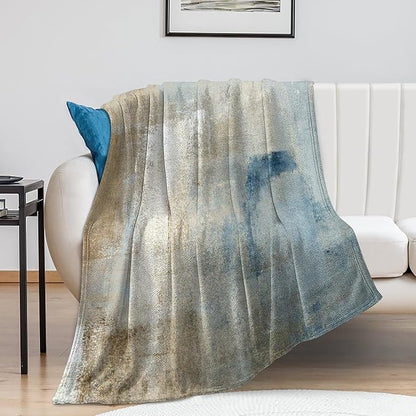 Abstract Gradient Blanket, Modern Fashion Art Blue Grey Brown Painting Strokes Pattern Soft Warm Cozy Plush Flannel Covers for Livingroom Bedroom Couch Chair Camping Travel Home Decor Tapestry 40x50in