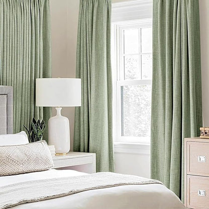 MIULEE Linen Blackout Curtains and Drapes 100% Room Darken Thermal Insulated Grommet Window Panels with Coating 2 PCs W 42 x L 90 inches Sage Green