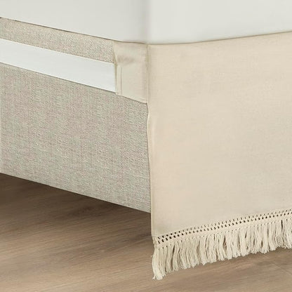 Lush Decor Boho Fringe 15-Inch Tailored Drop Easy Fit Bedskirt, King, Neutral