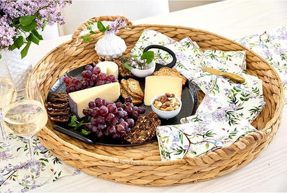 Solino Home Lilacs Floral Print Table Runner 72 Inches Long - 100% Pure Linen Table Runner 14 x 72 Inch - Handcrafted and Machine Washable - Lilacs/Off White Print