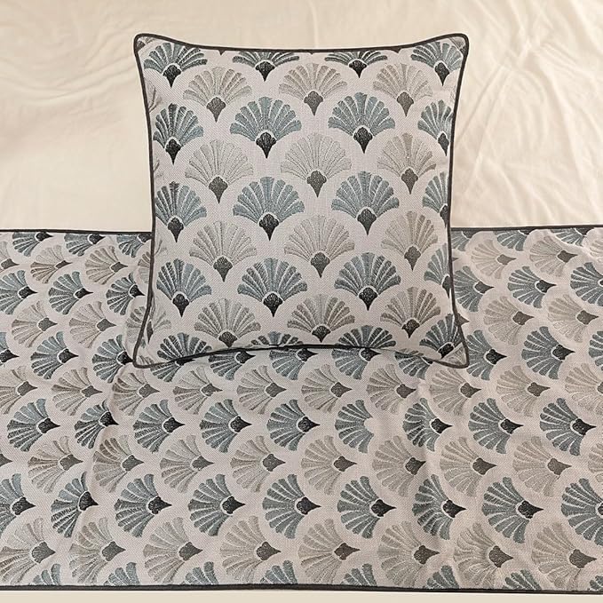 The HomeCentric King Queen Twin Blue & Grey Designer CA King 86"x18" Bed Runner with Pillow Cover, Floral Embroidery Bed Scarf on Cotton Fabric - Flourish Bloom