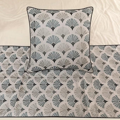 The HomeCentric King Queen Twin Blue & Grey Designer Twin 53"x18" Bed Runner with Pillow Cover, Floral Embroidery Bed Scarf on Cotton Fabric - Flourish Bloom