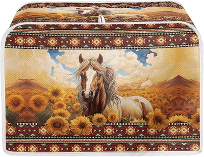 Aztec Horse Sunflower Printed Toaster Cover for Home, Tribal Horse Printed Bread Maker Cover Dirt and Fingerprint Protection, 2 Slice Toaster Oven Covers Kitchen Accessories