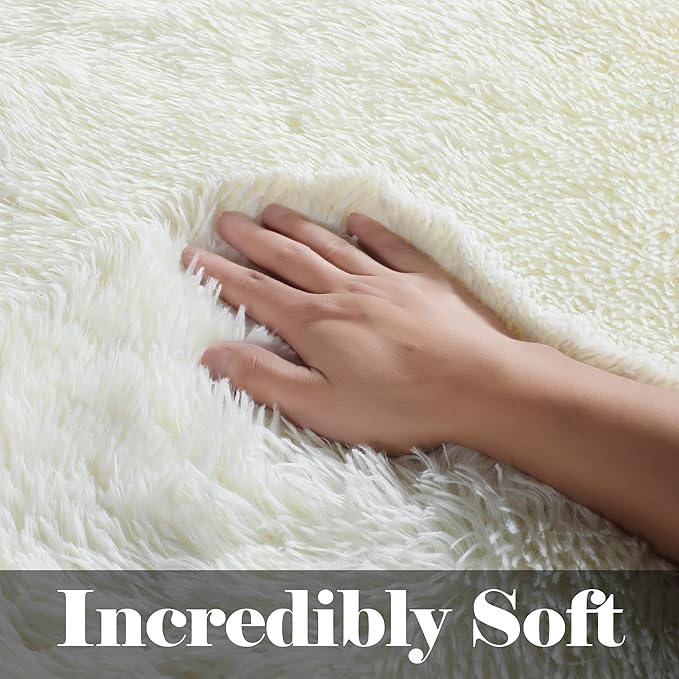 ONASAR Cream White 8x10 Area Rugs for Living Room, Large Fluffy Shag Bedroom Rug, Ivory Washable Soft Plush Thick Shaggy Big Floor Carpet for Kids Boy and Girls Teen Dorm Nursery Indoor Home Decor