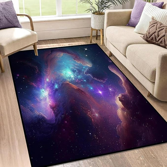 Galaxy Area Rug Bedroom Living Room for Girls Kids Boys Carpet Nebula Vortex Throw Rugs Purple Blue Cloud Floor Mat 59 in x 39 in