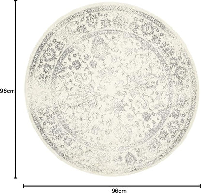 SAFAVIEH Adirondack Collection Area Rug - 8' Round, Ivory & Silver, Distressed Vintage Floral Design, Non-Shedding & Easy to Clean, Ideal for Living Room, Bedroom, Dining Space (ADR109C)