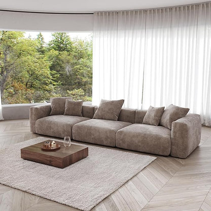 JACH 142" Sectional Couch Sofa with 5 Pillows, Corduroy Modular Sectional Couch, Cushion Covers Removable, Soft Sofas Couches for Living Room, Office, Apartment, Light Brown