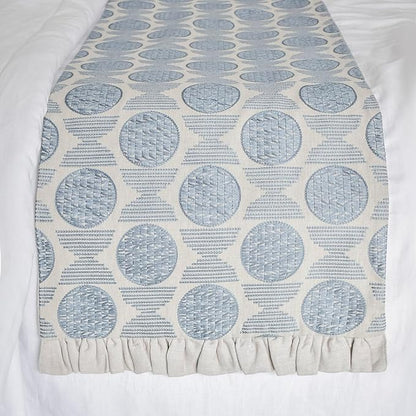 The HomeCentric King/Queen/Twin Blue Decorative Bed Runner Twin 53"x18" Bed Runner with One Pillow Cover, Embroidery, Ruffles Bed Scarf on Linen Fabric - Ellara Blue