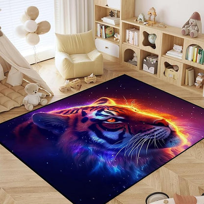 Galaxy Tiger Rug Large 3D Fierce Tigers Area Rugs for Bedroom Living Room Playroom Gameroom Boys Kids Fire Glitter Carpet Throw Rugs Floor Mat 71 in x 47 in