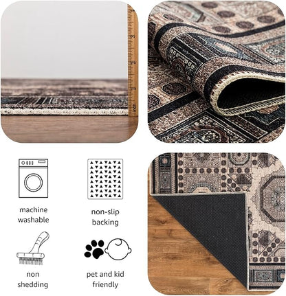Keen Home Design 10x14 Rug - Machine Washable Area Rug with Non-Slip Backing, Ideal for Living Room, Dining Room, Bedroom - Vintage, Easy Clean, Durable, Low Pile Rug - (9'7" x 14')