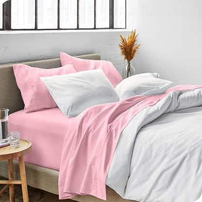 Bare Home Queen Sheet Set - Luxury 1800 Ultra-Soft Microfiber - Double Brushed - Deep Pockets - Easy Fit - 4 Piece Set - Bedding Sheets & Pillowcases (Queen, Light Pink)