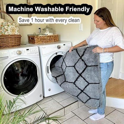ONASAR 8x10 Area Rugs for Living Room, Fluffy Grey and Black Bedroom Rug, Washable Geometric Boho Large Soft Plush Shaggy Fuzzy Floor Carpet for Nursery Kids Classroom Playroom Dorm Home Decor