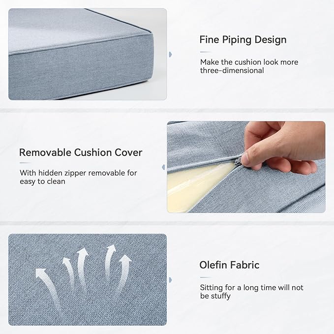 Luxury 6" Outdoor Cushions for Patio Furniture, 24x24x6" Thick Seat Cushion Set of 9, Fade Resistant Couch Chair Replacement Cushions High Density Wicker Chair Cushion w/ Removable Cover Baby Blue