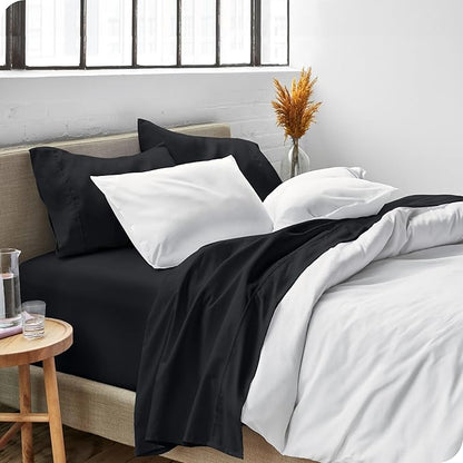 Bare Home Queen Sheet Set - Luxury 1800 Ultra-Soft Microfiber Queen Bed Sheets - Double Brushed - Deep Pockets - Easy Fit - 4 Piece Set - Bedding Sheets & Pillowcases (Queen, Black)