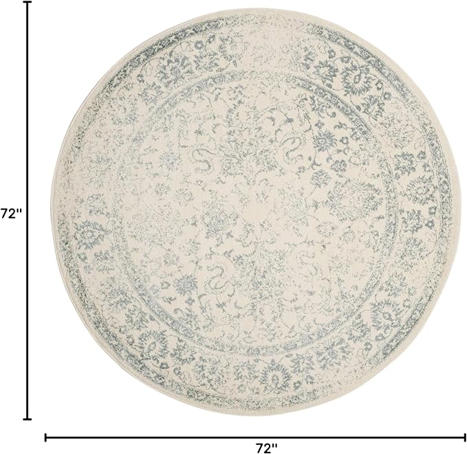 SAFAVIEH Adirondack Collection Area Rug - 6' Round, Ivory & Slate, Distressed Vintage Floral Design, Non-Shedding & Easy to Clean, Ideal for Living Room, Bedroom, Dining Space (ADR109S)