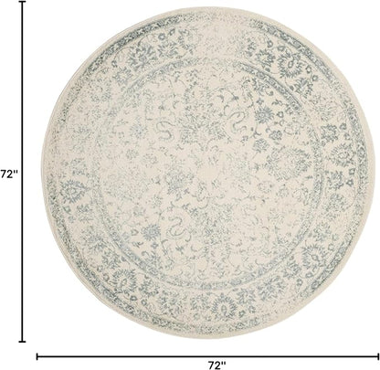 SAFAVIEH Adirondack Collection Area Rug - 6' Round, Ivory & Slate, Distressed Vintage Floral Design, Non-Shedding & Easy to Clean, Ideal for Living Room, Bedroom, Dining Space (ADR109S)