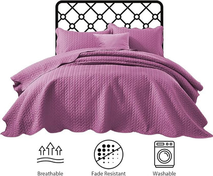 IR Imperial Rooms 8 Pack Quilt King Size Bedding (106" x 96") - Bulk Wholesale for Hotels, Guest Bedroom & Airbnbs - Lightweight Microfiber Reversible Embossed Quilts Bedspread (Purple)