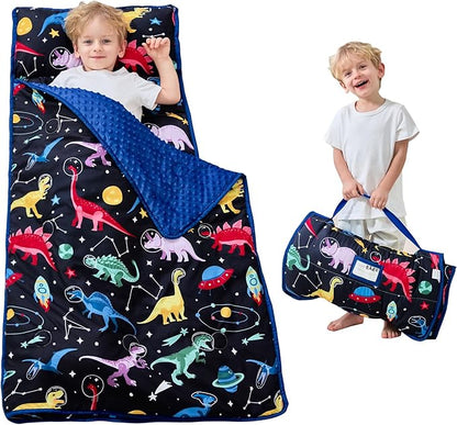 Toddler Nap Mat with Pillow and Blanket, Extra Large Rolled Napping Mats,Slumber Bags for Boys Girls,Kids Sleeping Bag for Daycare, Preschool Travel Camping