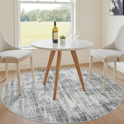 5ft Round Area Rug for Living Room: 5x5 Washable Neutral Abstract Modern Soft Rugs Non Slip Indoor Floor Stain Resistant Carpet for Bedroom Dining Room Office Nursery - Gray